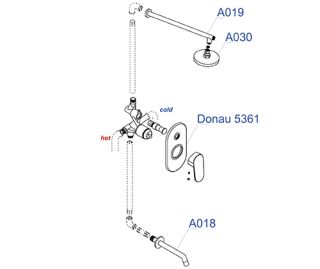 Wasserkraft А13030 Встраиваемый комплект для ванны с изливом и верхней душевой насадкой